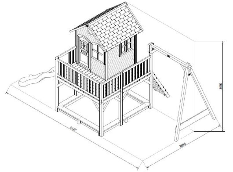 BLOXXIS Spielhaus mit Einzelschaukelanbau Liam Skizze